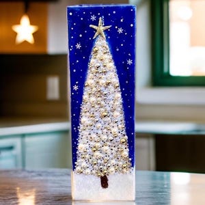 Crushed Glass Resin Christmas Tree Art: Awareness Ribbon Wall Hanging