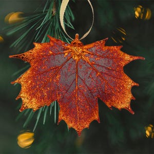 Real Sugar Maple Leaf Dipped in Iridescent Copper - Christmas Ornament